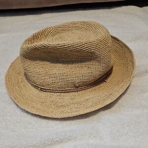 Helen Kaminski Fedora 100% Raffia Hat in Natural Tan - Lightweight Summer Hat S